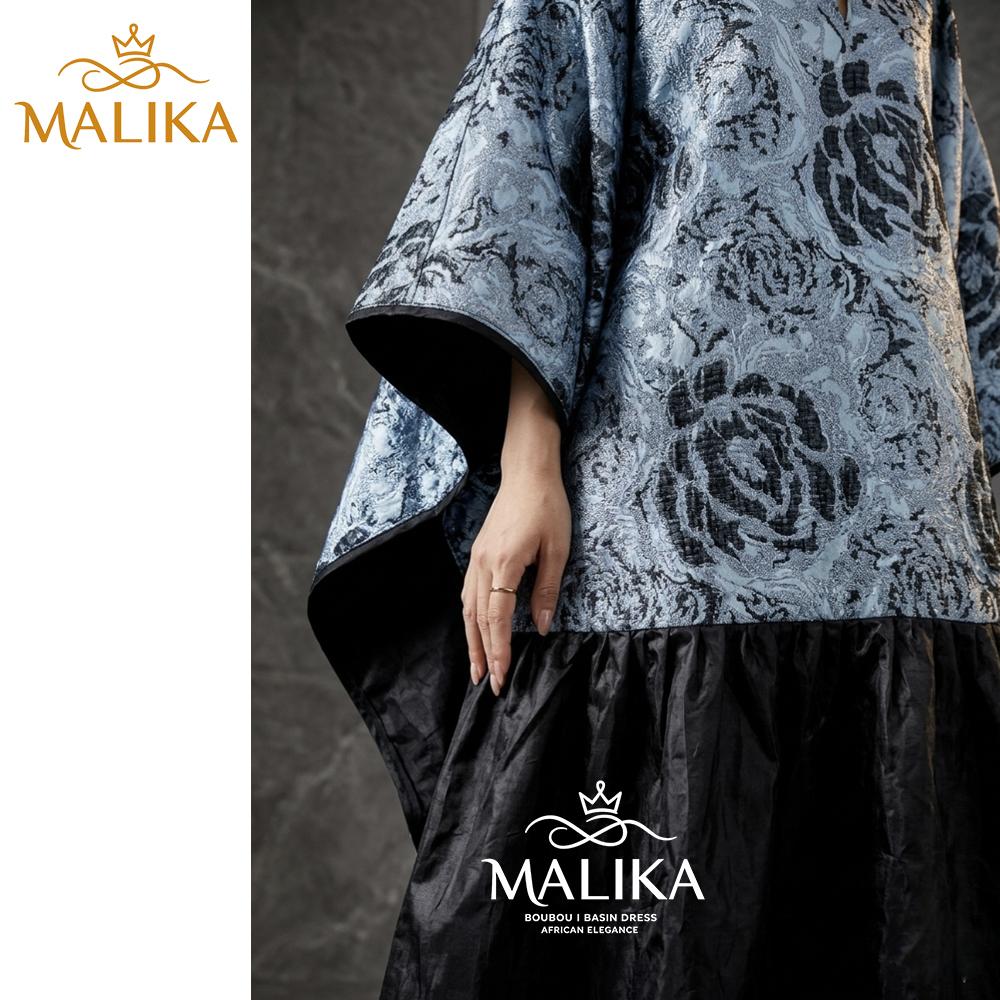 Black Brocard Bazin Boubou Dress With Scarf Nigerian French Elegant Women Dress Material Decoration For Evening Party Robe