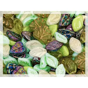 1.4oz (40g) Summer Mix of Small Czech Glass Leaf Beads, Hand Made Set Kit, Leaves 01
