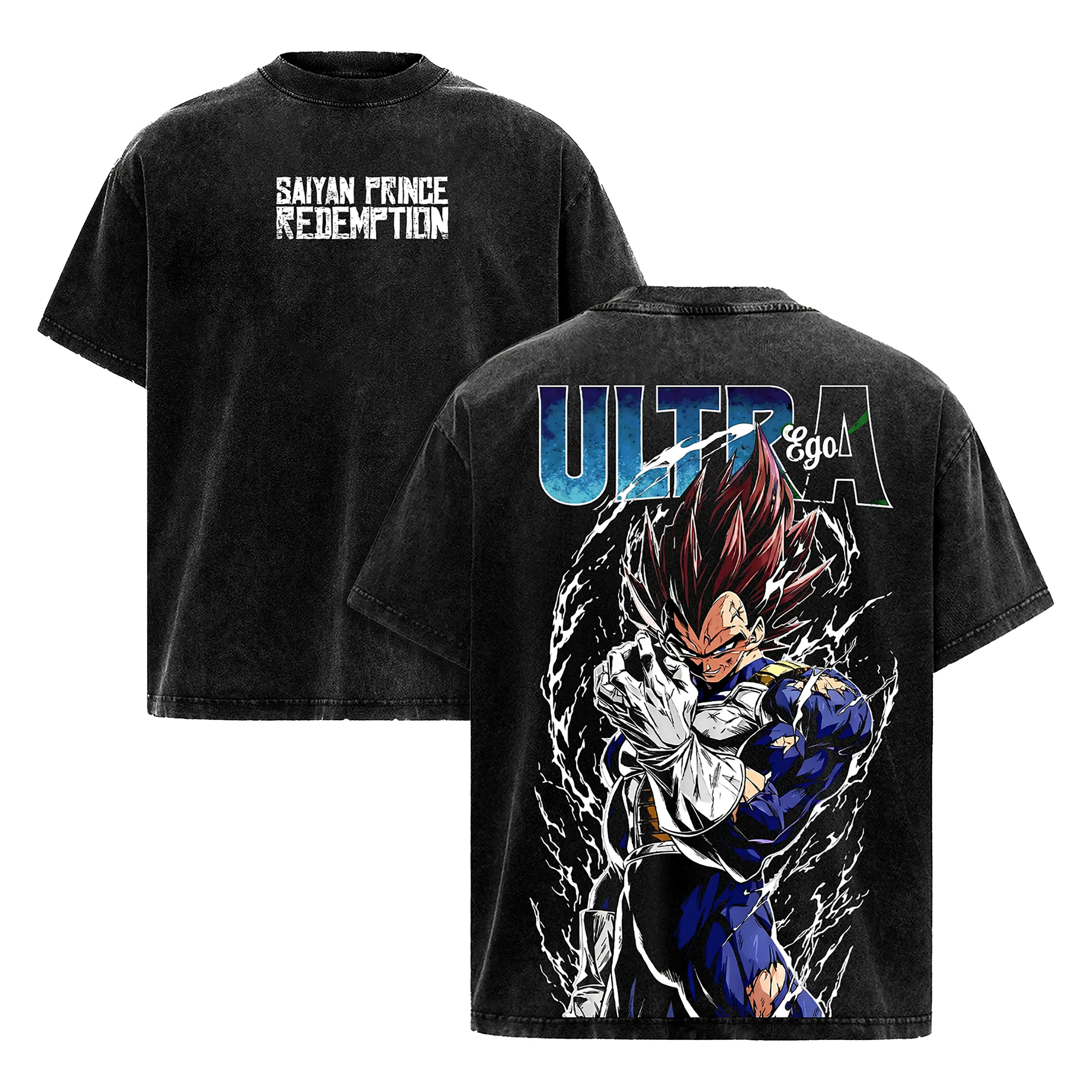 Vintage Vegeta UltraEgo Acid Wash Graphic Tee | DBZ Anime Oversized Shirt | Gym Pump Cover | Bootleg Vintage Streetwear