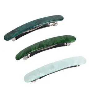3 count Women's Barrette Set - Tortoise Shell Automatic Clips for Thick/Medium Hair, Retro Hair Clasps (Light Blue,  Green, )