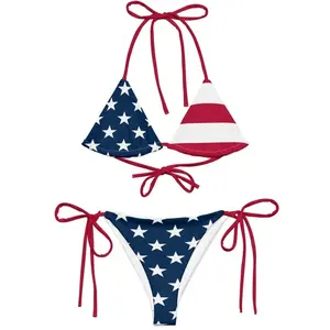 American Flag 3D Print String Bikini - Triangle Bikini Set Y51