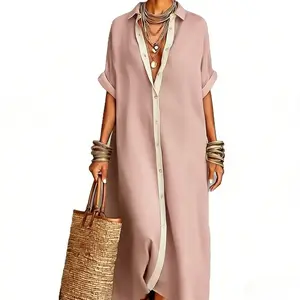 Boho Oversized Shirt Dress - Perfect for Beach, Vacation & Brunch! Contrast Trim Button Down Casual Loose Dress #     ShirtDress #     OversizedDress #     ButtonDownDress #     ContrastTrim #     SummerDress #     BohoFashion #     MidiDress #     Dresse