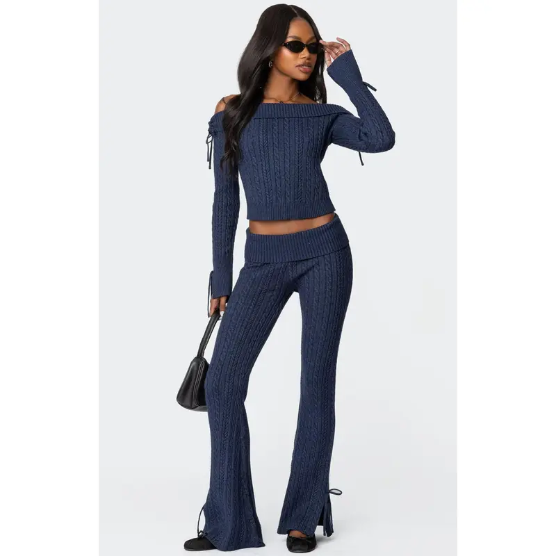 Edikted Women's Chase Fold Over Cable Knit Pants