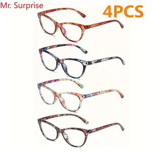 4pcs Multi-Pack Ultralight TR90 Sport Anti-Blue Light Presbyopia Eyeglasses for Men and Women, Far-Sight Optical Frames