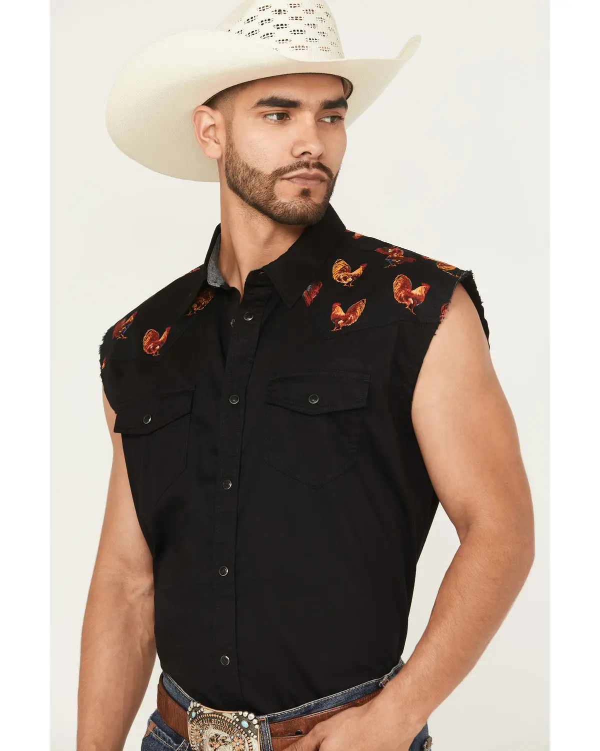 Cody James Men's Rooster Cutoff Snap Western Shirt - Cjsu25w58-Blk