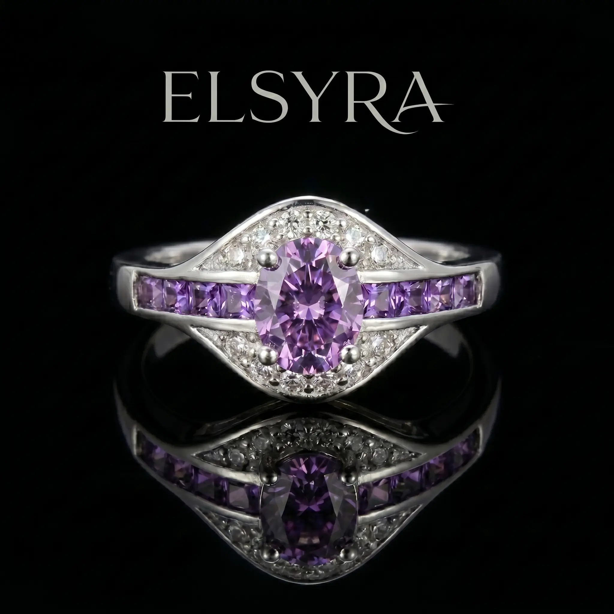 S925 Sterling Silver Ring with Center-focused, Marquise-shaped Symmetry, Symmetrical, Eye-catching Alignment, Perfect Balance Ring, Radial Symmetry, Eternal Amethyst Promise Ring, with Natural Amethyst Gemstone, Gift for Her, Valentine's Day