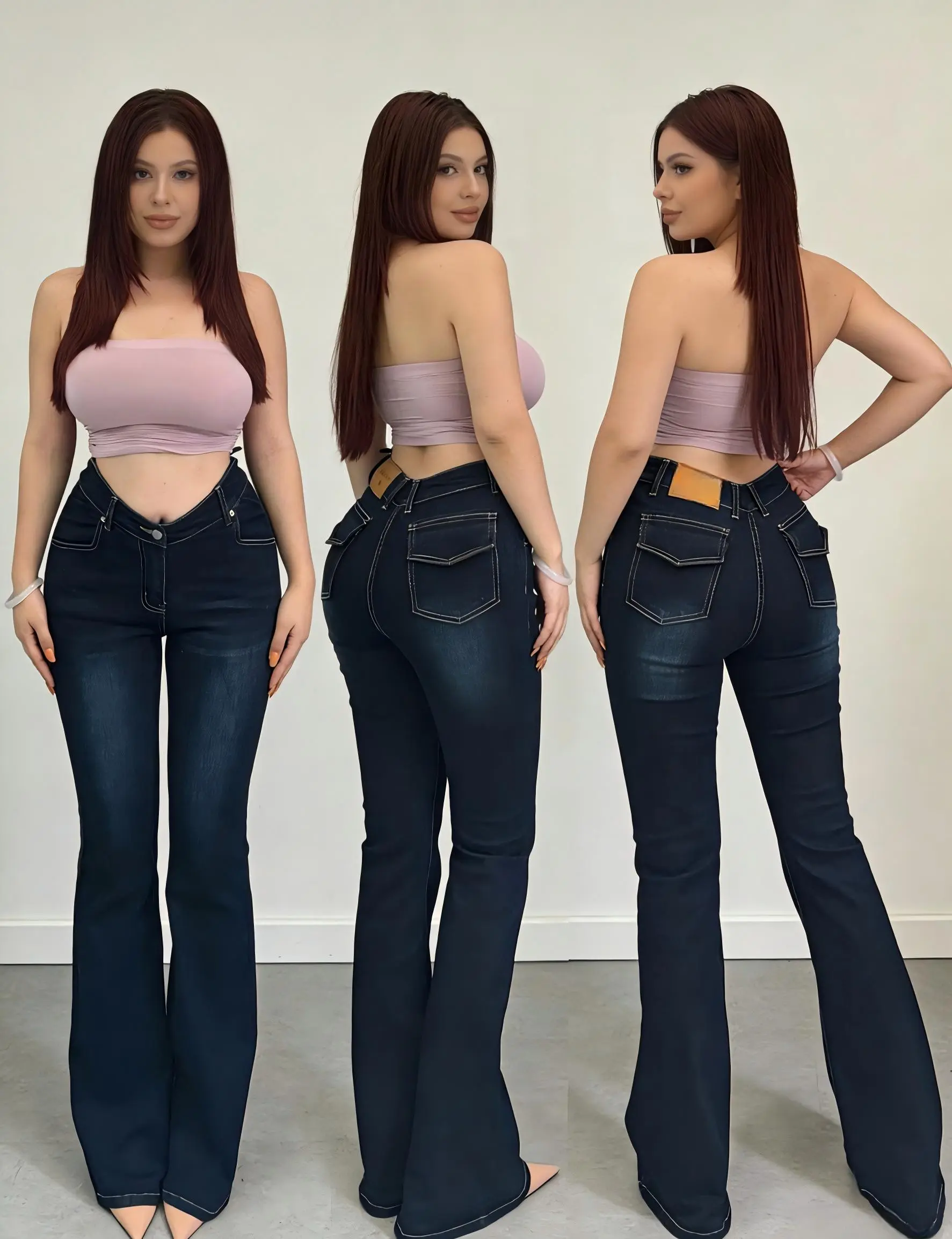 Bensusu Women's Thunder Thighs Flared Jeans V-Waist High Waisted BBL Bootcut Y2K Vintage Fitted Womenswear