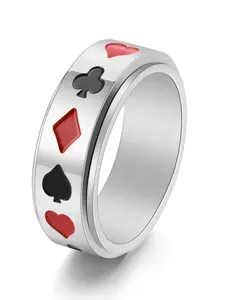 Titanium Steel Rotating Ring with Poker Card Design, Club Heart Diamond Spade Pattern, Unisex Fashion Accessory, Stackable Rings, Unique Rings, Stacking Rings