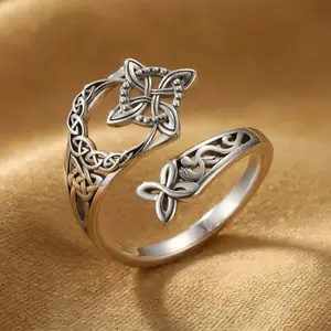 925 Antique Silver Celtic Knot Ring • Resizable Hecate Protection Ring, Retro Witchy Statement Jewelry, Ideal Mother's Day Gift Unique Rings Adjustable Rings