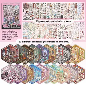 3D Scene Sticker Book, 20 Sets Miniature Scene Card & 1 Count Tweezers, Creative Scene Sticker Book, Scrapbooking Crafting Kit, Journal Making, Funny Gift for Halloween Christmas