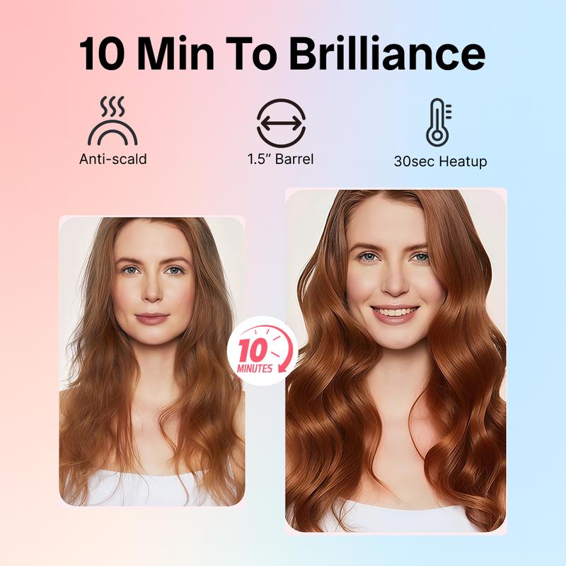 Thermal Brush, Blowout Wavy Boost 1.5 inch Heated Round Brush Look with  LED Display, Dual Voltage, Pink, Less Damage,  Hair Heated Curler Brush,Negative Ions Single,for wavy hair,hairstyling,long-lasting wave,Curling Irons,Detangler Straightening