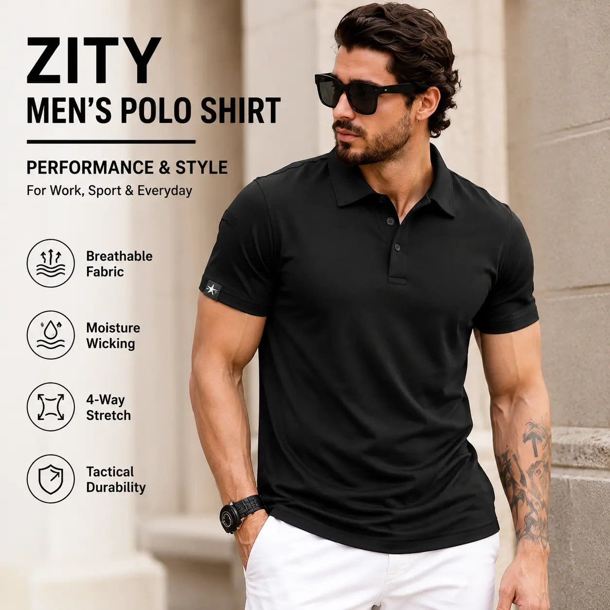 ZITY Mens Polo Shirt Short Sleeve Sports Tactical T-Shirt Athletic Golf Polos Daily Casual Stylish Collared Shirts for Men Apparel Basic