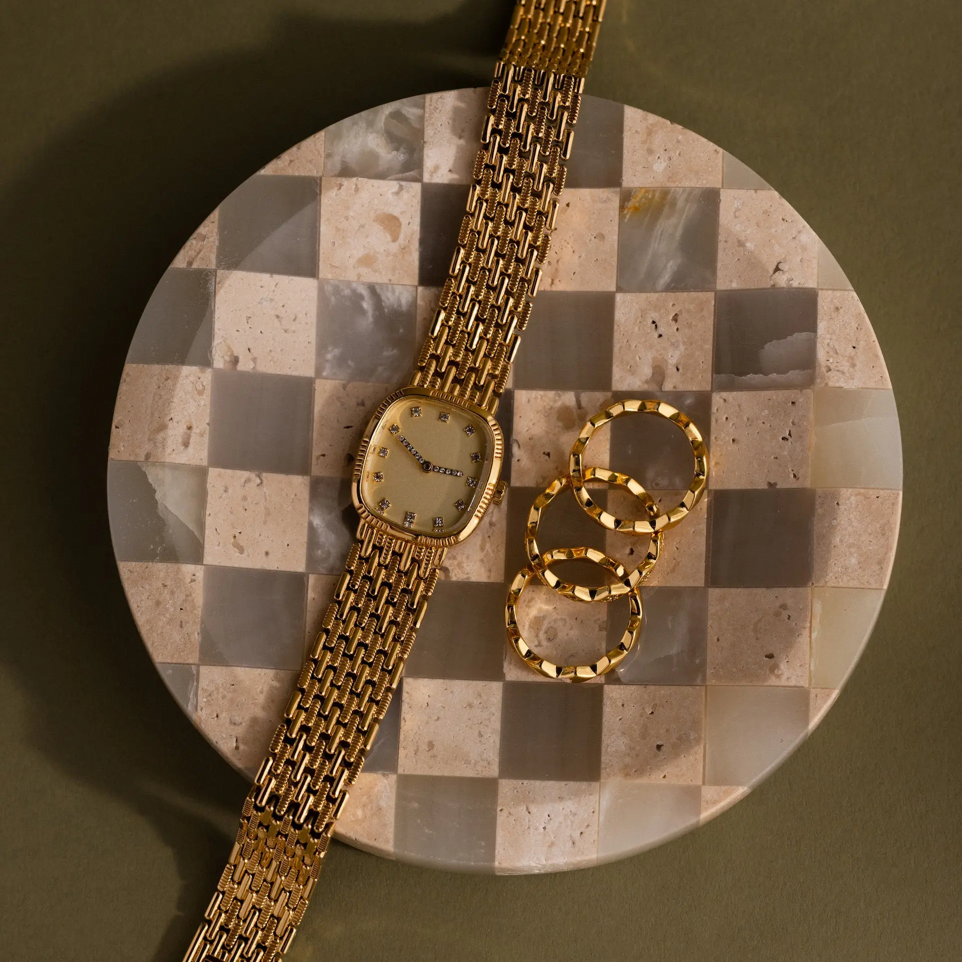 Checkered Jewelry Dish by Caitlyn Minimalist - Round Marble Jewelry Display for Rings, Earrings, & Bracelets - Minimalist Jewelry - Gift for Her