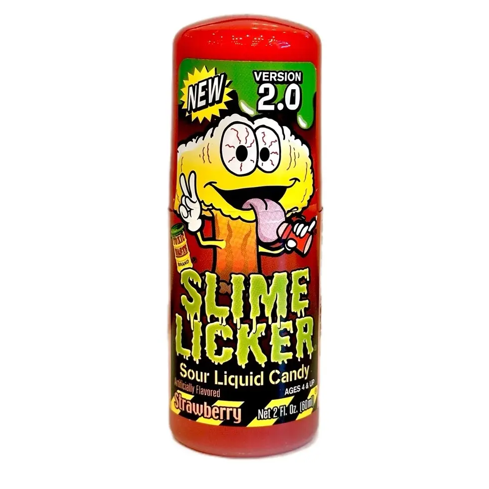 Slime Lickers 2.0 New Version Novelty Sour Liquid Candy Snack - 2oz Plastic Bottle, Roller Ball Applicator, Caffeine-Free, Mess-Free, Intense Flavor Experience for Candy Lovers (Suitable for 12 Months+)