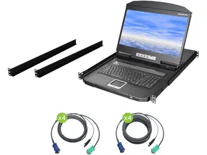 IOGEAR 18.5" Widescreen Short Depth 8-Port LCD KVM Switch with 8x USB KVM cables