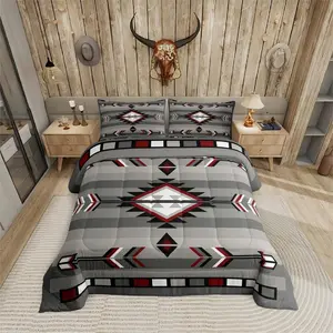 Western Boho Bedding Sets,Southwestern Aztec Comforter Set,Bohemian American Native Quilt Set for Boys Adults Men,Exotic Tribal Geometric Duvet Insert