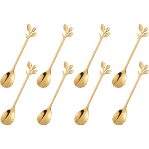 Gold Plated Stainless Steel Mini Coffee Espresso Spoon, Tableware Flatware   Teaspoons Small Soup Spoons Set of 8, 4.9 Inch Specialty Demitasse Stirring Spoons (Gold Spoons) Utensils