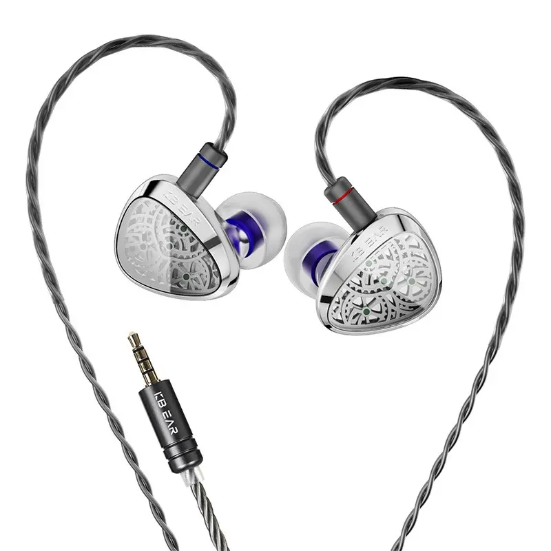 Kbear Tourbillon-X 10mm Carbon Fiber Mechanical Iem Headphones HiFi In-Ear Monitors, Cvd Coated Diaphragm Zinc Alloy Case Ofc Silver Color Detachable Cable