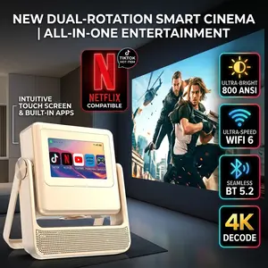 Smart Android Projector Built-In Smart TV And Stereo Speakers, Short Throw Home Theater Projector, 1080P 4K Ultra HD Video Support, Auto Image Correction Ceiling Mountable Projector, Lightweight Portable Movie Projector For Indoor Outdoor Entertainment