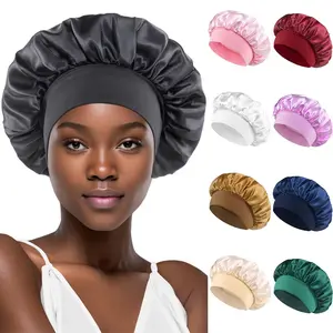 Satin Bonnet Adjustable Sleeping Silk Bonnet Black Women Men Double Layer Satin Lined Sleep Cap Sleeping Hair Wrap Silk Bonnet Large Braids Cover Bonnets Night Head Curly Hair Recommended