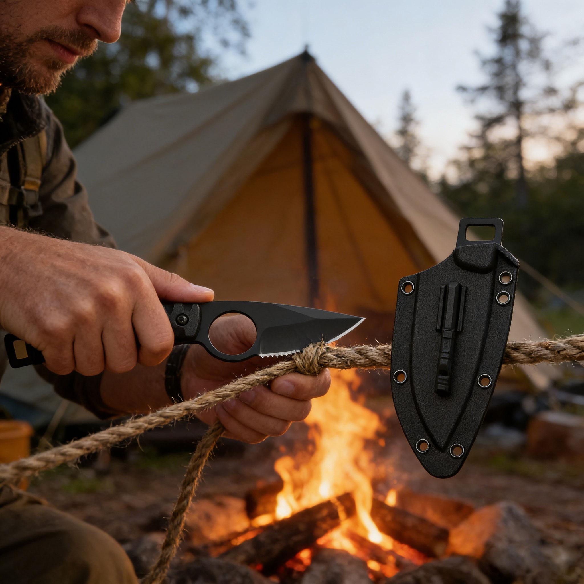 EDC Fixed Blade Survival Knife with Kydex Sheath, Tactical Hunting Knife for Camping Hiking, Outdoor Utility Knife with Serrated Edge, Durable Camping Gear for Men