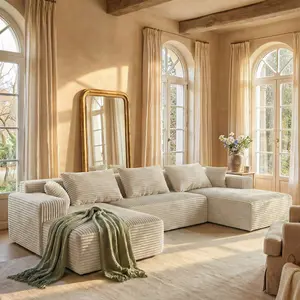 FUFU&GAGA 134" Sectional Cloud Couch for Living Room, Modular Floor Sofa with Plush Corduroy, No Assembly Required, Big Comfy Couches Set with Fluffy Memory Foam, Stupendous U Shaped Sofas with Chaise