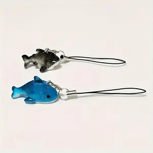 Adorable Cartoon Shark Phone Chain in Black and Blue Resin Material Stylish Unisex Mobile Strap for All Smartphones Trendy Bag Charm and Keyring Decoration