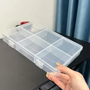 Extra-large, thickened storage box with fixed 6 compartments made of transparent plastic, featuring adjustable dividers; small handmade storage box and storage bin for storing beads, nails, jewelry, artwork, DIY crafts, fishing tools, and small items. tik