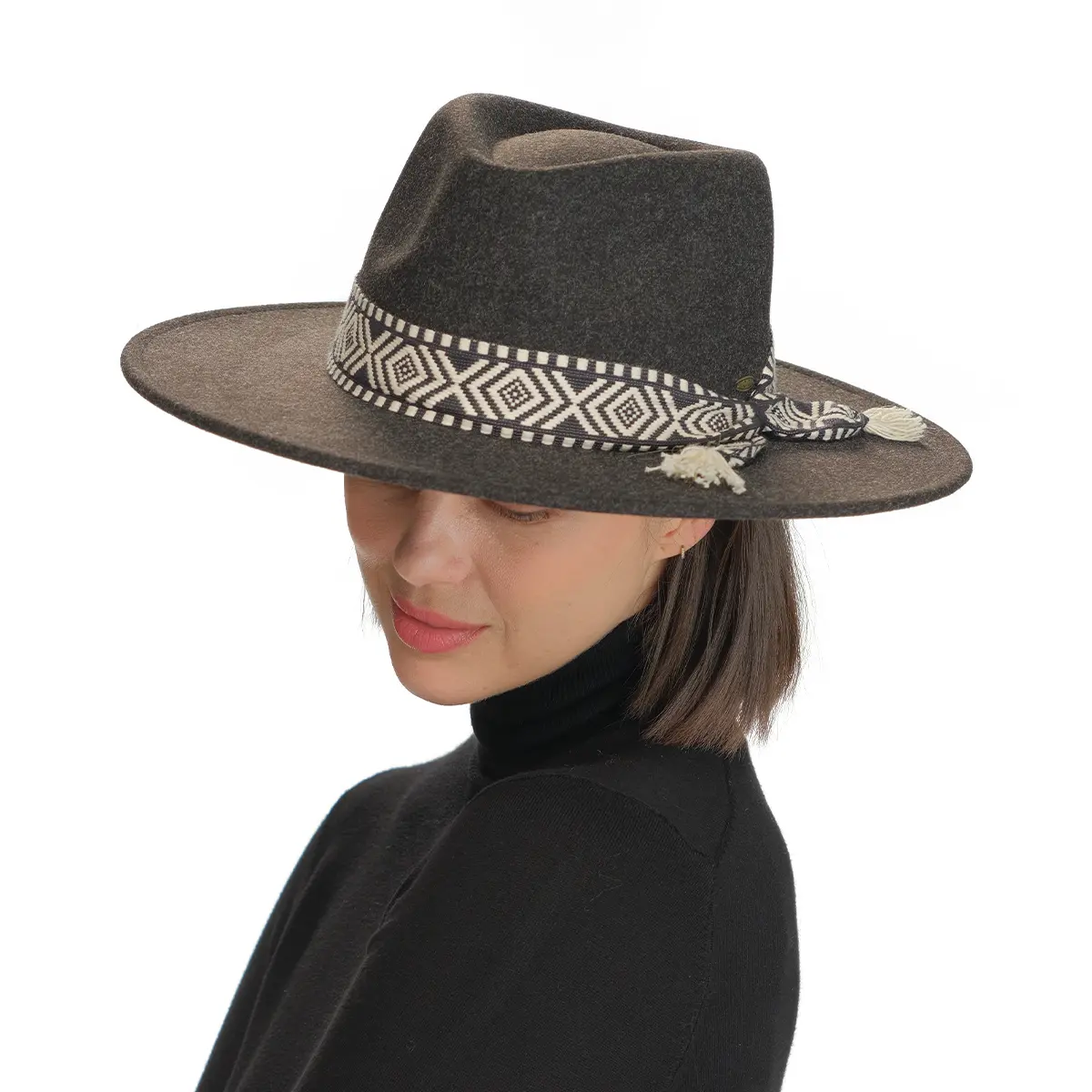 C.C Vegan Felt Panama Brim Hat with Intricate Aztec Band – Eco-Friendly, Stylish, and Perfectly Designed to Add a Unique Boho Touch to Any Look Cowboy Hat