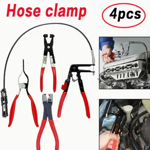 4PCS Hose Clamp Pliers, Spring Clamp Plier, Self-Tightening Hose Clamps Remover Tool, Long Reach Wire Spring Hose Clamp Pliers for Automotive Fuel Oil Water Hose, Coolant Radiator Heater