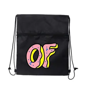 Doughnut-Themed Playful OF Sweet Whimsical Text Unisex Drawstring Zipper Backpack Classic Style Suitable for Men Women Students and Gym-Goers