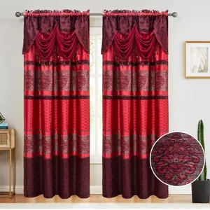 Curtains - Red and Burgundy Patterned Design with Decorative Fringe, Ideal for Home Decor and Window Treatments