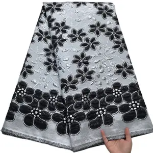 Nigerian Brocade Organza Fabric African Gild Jacquard  Fabric High Quality with Floral Design.