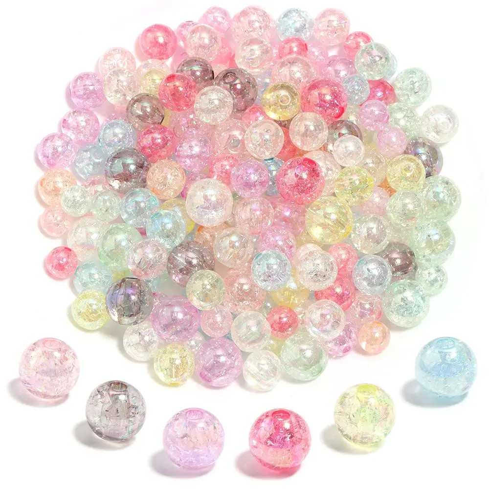 8 10 12mm Transparent Mix Color Cracked Acrylic Beads Round Spacer Beads For Jewelry Making DIY Bracelets Necklaces Accessories