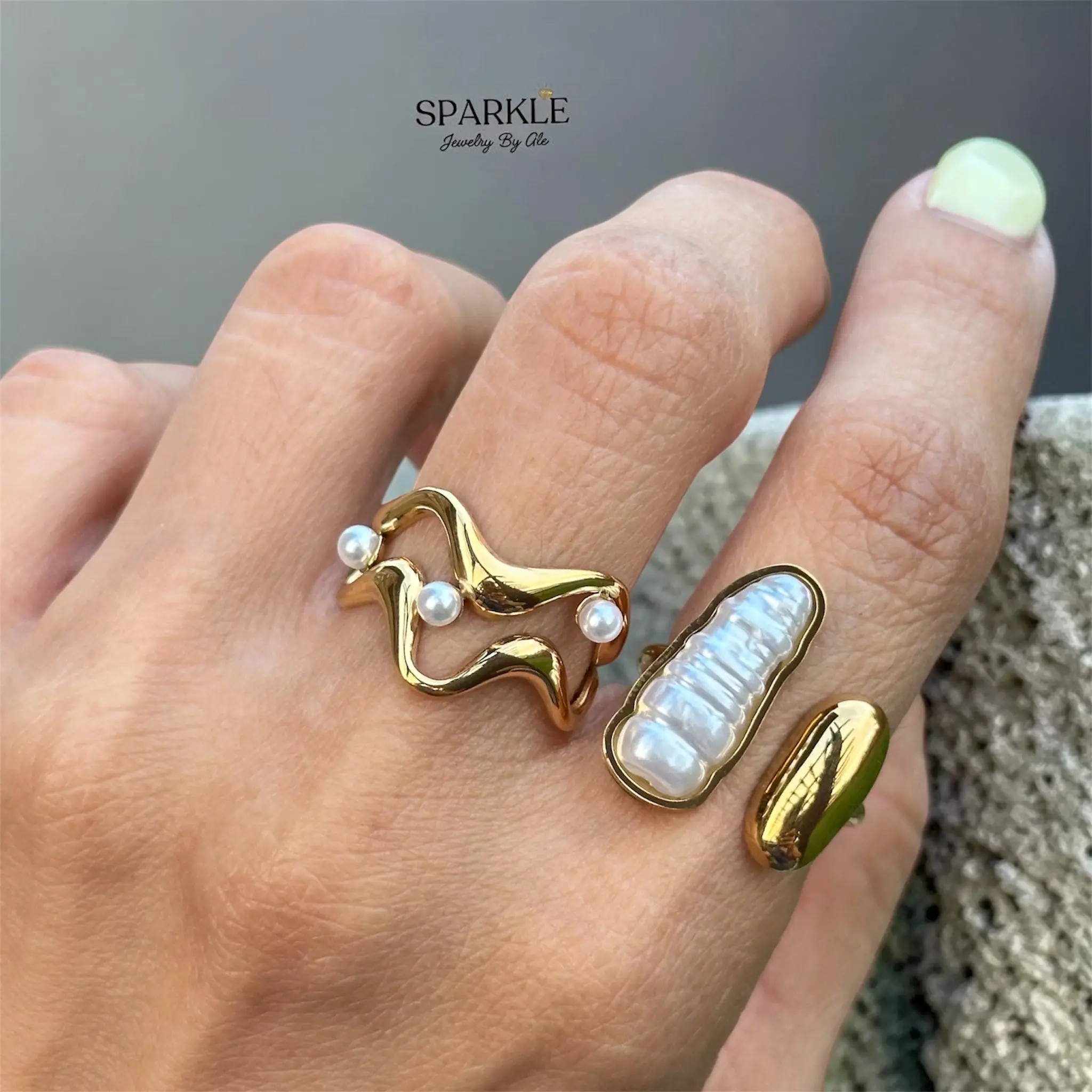Sorelle Pearl Rings | Adjustable | Stainless Steel 18k gold plated