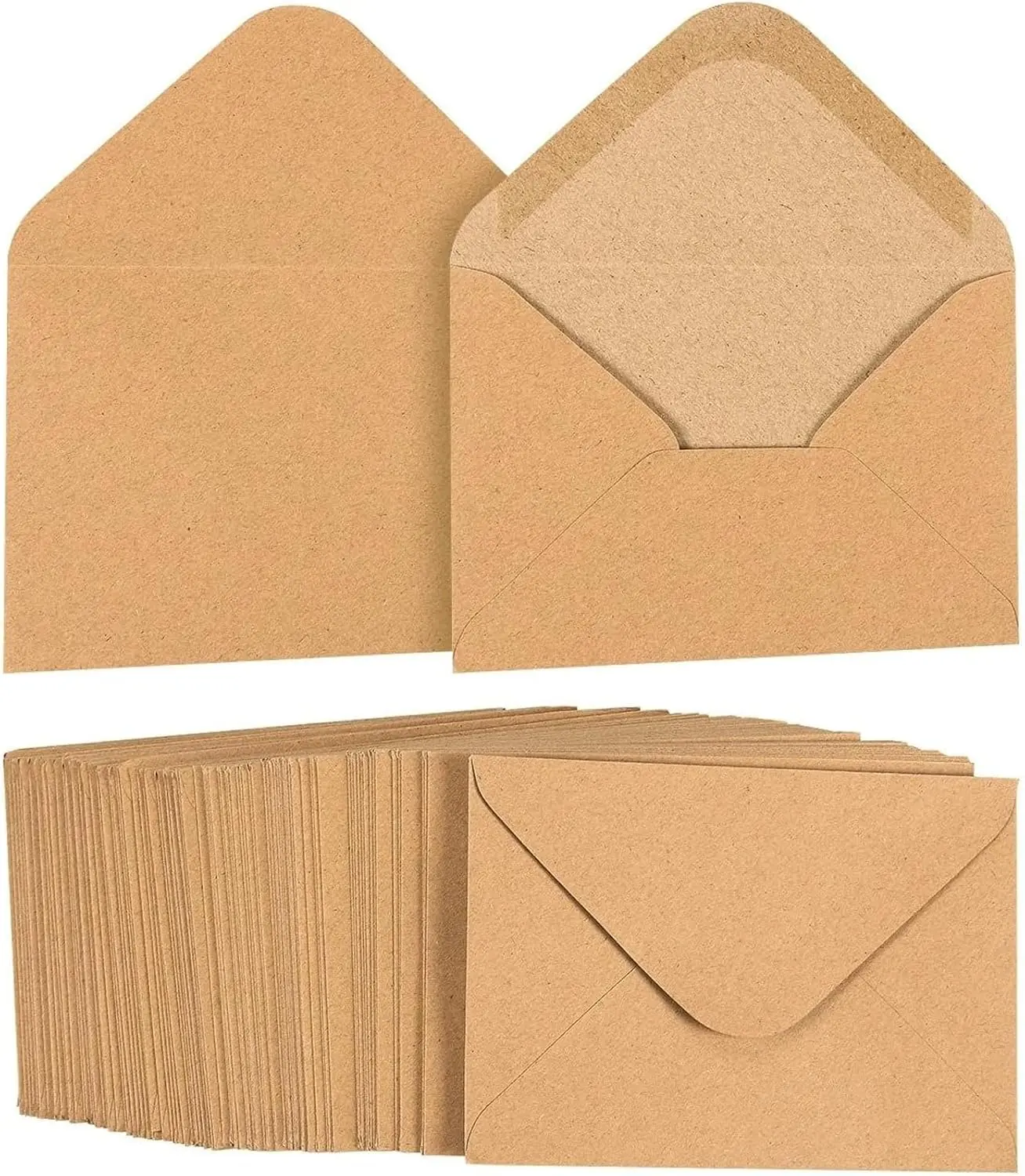 Small Kraft Paper A1 Envelopes for 3x5 inches Cards, Invitations, Wedding RSVP, Gift Cards (V-Flap) - 100 Pack