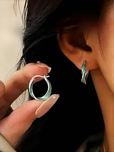 S925 Silver Thanksgiving Vintage French Mobius Green Drop Glue Earrings | Low Allergy Suitable for Daily Decoration and Gifts for Girlfriends