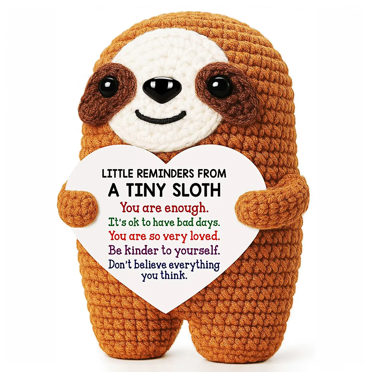 Cute Mini Crochet Sloth Office Desk Ornament with “You Are Enough” Card - Coworker Thank You Gift, Work Bestie Gift & Encouragement Gift for Friends