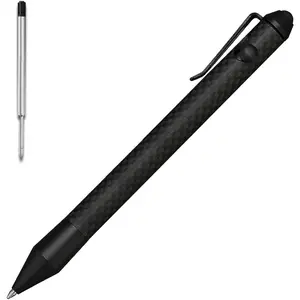 5.9'' Bazooka Style Bolt Action Pen with Stylus for Touchscreen, Carbon Fiber , w/Pocket Clip, Ballpoint Ink Refillable, Glass Breaker Replaceable  Included, Black