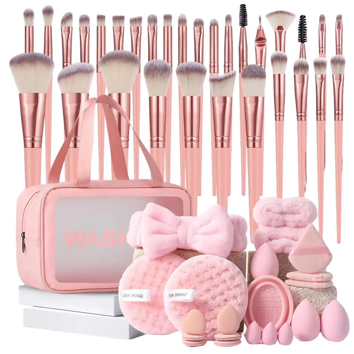 Professional Makeup Tools for Women, 52pcs Makeup Brush & Sponge & Bag & Powder Puff & Makeup Brush Cleaning Tool Set for Grunge Makeup Look, Beauty O