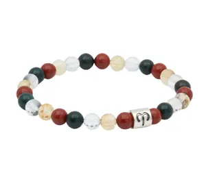 Aries Zodiac Elastic Bracelet - 6mm Beads Red Jasper, Bloodstone, Clear Quartz, Citrine