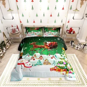 Christmas Comforter Setsnowman Xmas Tree Quilt Setsanta Claus with Deer Bedding Set for Kids Boys Girls Room Decor New Year Theme Duvet Insert