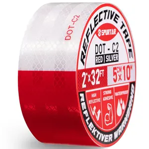 Trailer Reflective Tape Outdoor Waterproof, Red & White Dot Road Tape Reflective Stickers for Caution, Strong Adhesive Reflector Car Accessories Safety Warning for Truck, Semi Truck,2" x 32ft