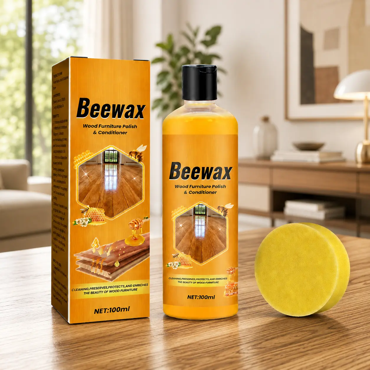 Wood Furniture Polish & Conditioner, 100 mL, Wood Surface Care for Floors, Cabinets, Doors, Tables and Furniture