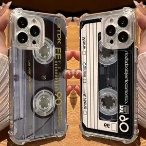 Retro Cassette Pattern Silicone Soft Phone Cases for iPhone17 16 15 14 13 12 11 Promax Pro Plus Air Clear TPU Shockproof Protective Cover Gift For Birthday Thanksgiving Christmas Halloween