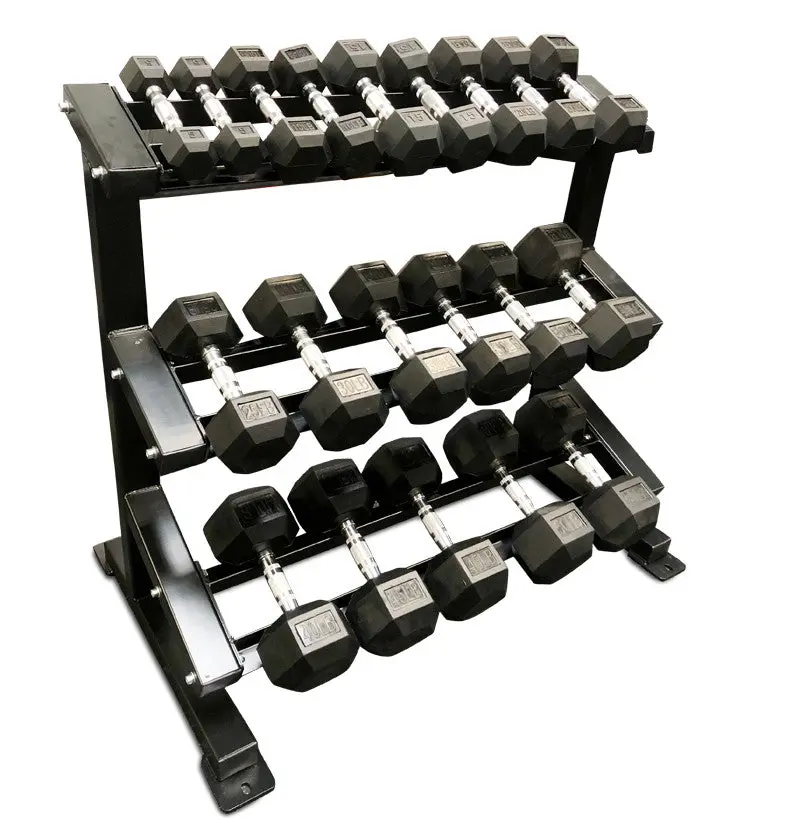Rubber Hex Dumbbells 5LB-50LB With Rack DBR550