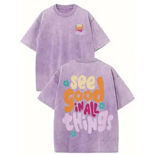 Women's Oversized Vintage Washed 230gsm 100% T-Shirt - Soft Loose Fit Short Sleeve Round Neck Casual Summer Blouse, Large Size Comfortable Casual Attire, Easy Care Machine Washable