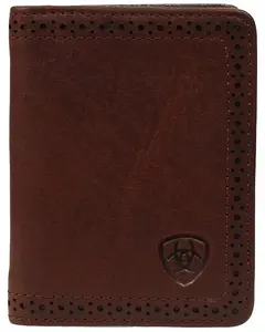 Ariat Men's Men'S Perforated Edge Embossed Logo Bi-Fold Wallet - A35128283