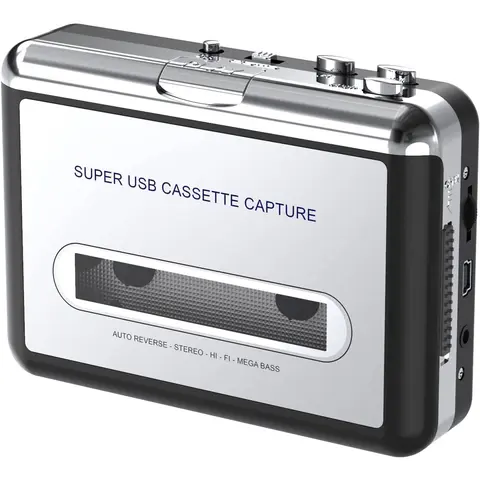 Mini Portable USB Cassette Player - Portable Music Player with USB Port, Classic Tapes to MP3/CD Converter, Stereo Auto Reverse, Hi-Fi Sound, Mega Bass, Ideal Gift for Music Lovers