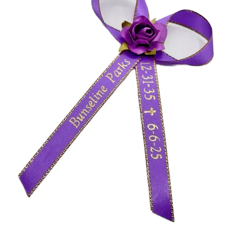 Customizable Personalized Baptism Ribbons with White Rose Accent, 22-Char/Side Text Printing, Event Decoration Supplies for Office Stationery & Gifts Wrapping